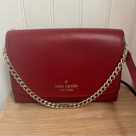 Kate Spade Carson Red Convertible Crossbody Bag with Gold Chain - Picture 1 of 11